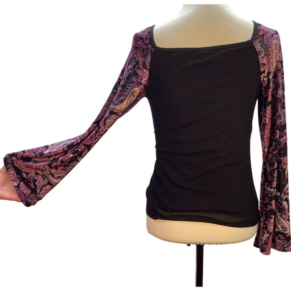 Y2K Womens Size L Top Velvet Burnout Purple Black Whimsy Fairy Coquette - Picture 3 of 6